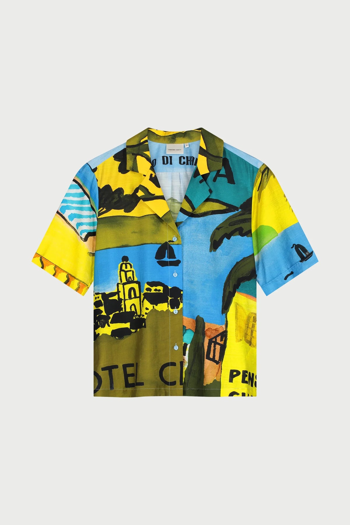 Colorful patterned shirt on a light gray background