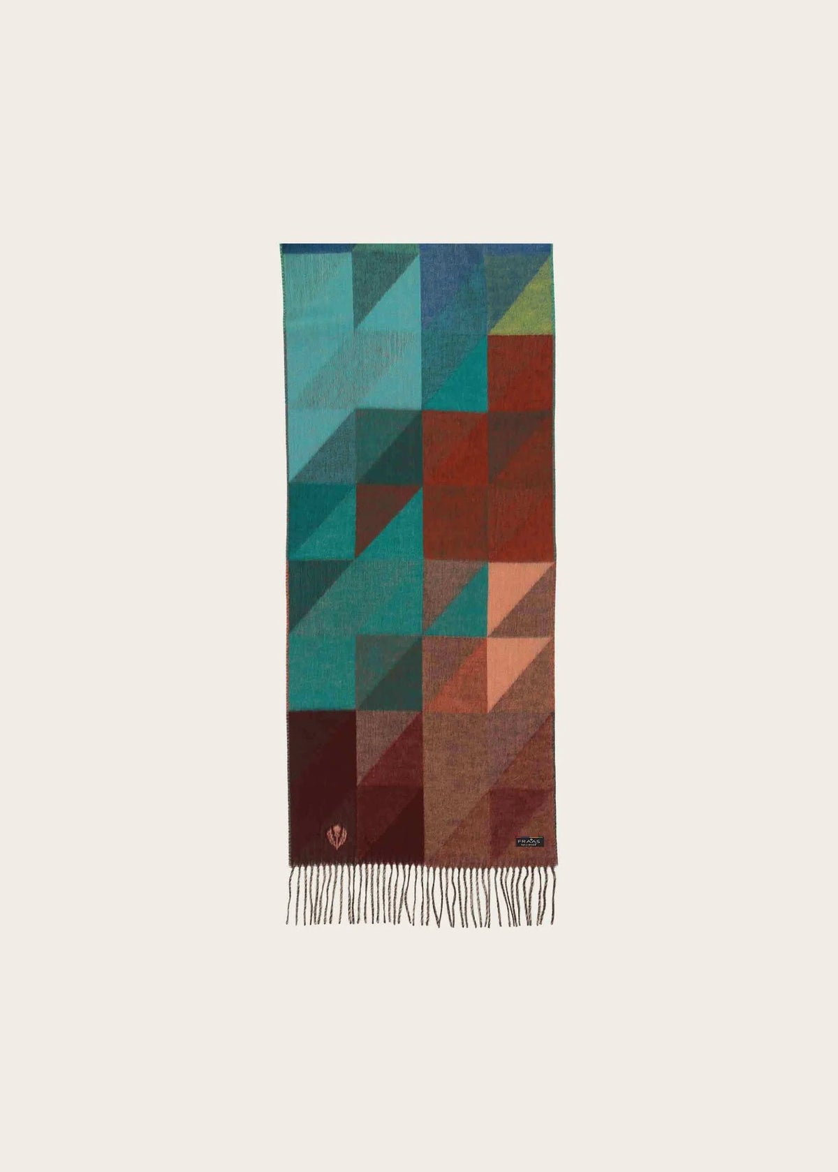 Colorful geometric patterned scarf on a beige background
