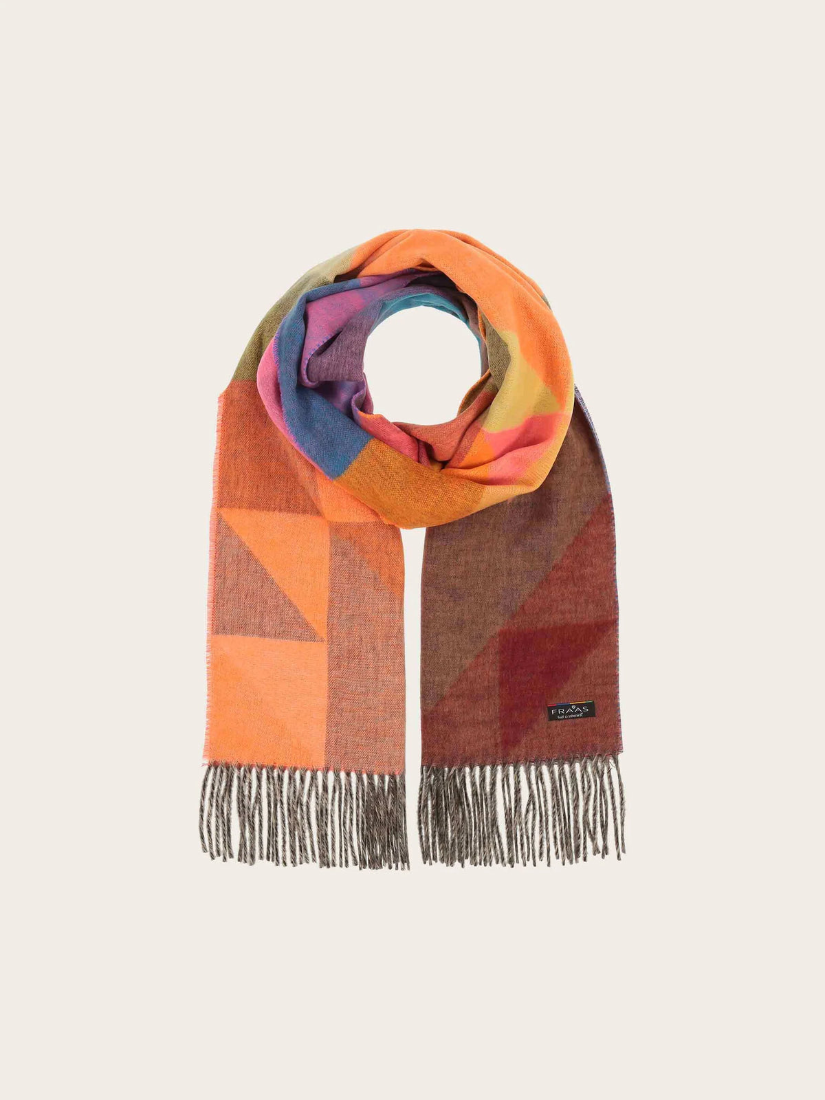 Colorful scarf with geometric pattern on a beige background
